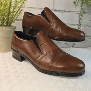 RIEKER BROWN LEATHER SLIP-ON LOAFERS ANTI-STRESS EUROPEAN COMFORT WOMENS 6.5